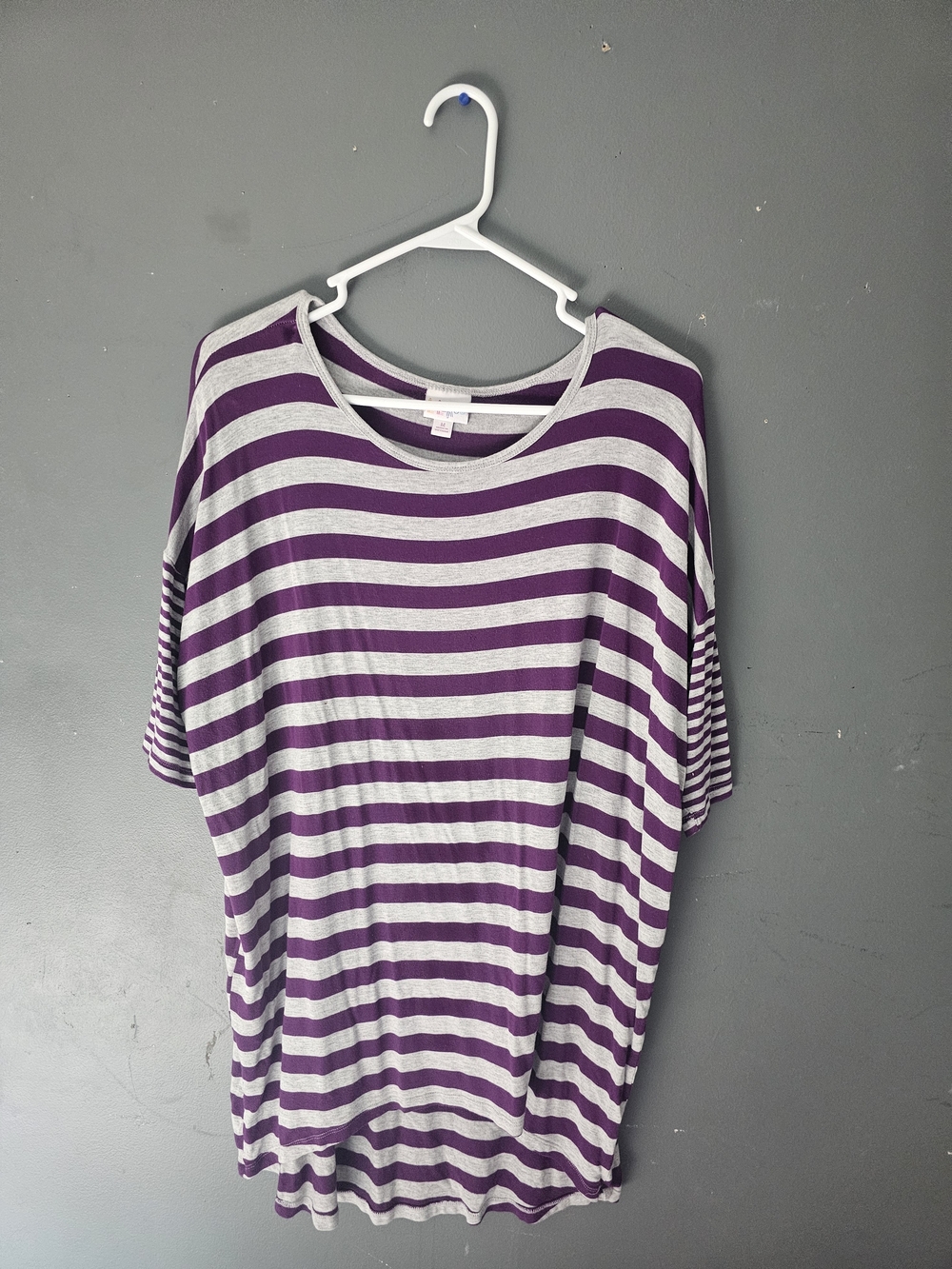 LuLaRoe Purple and Gray Striped Short Sleeve Tee